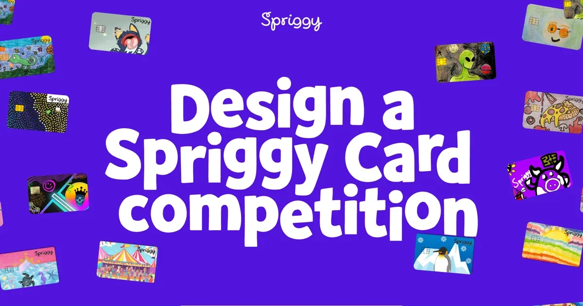 Design a Spriggy Card competition lettering surrounded by kid-designed Spriggy cards