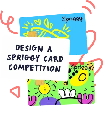 Scattered kid-designed Spriggy cards from the Design a Spriggy Card Competition