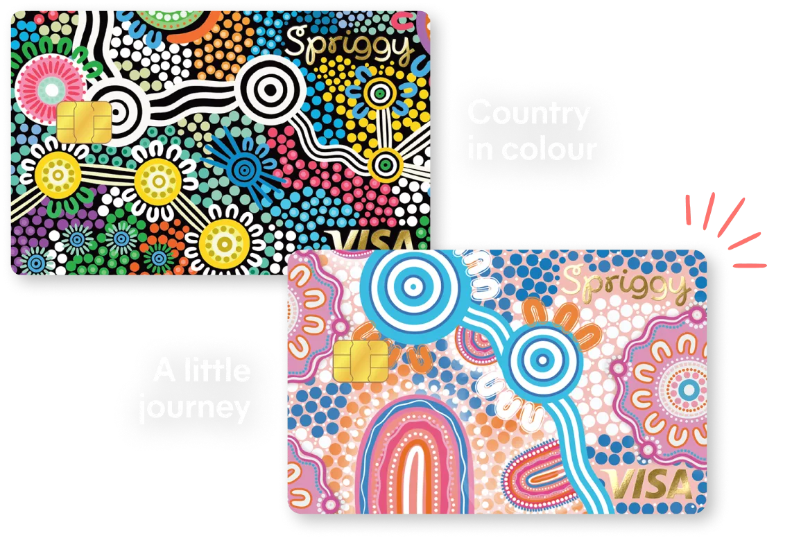 Two Spriggy indigenous art card designs by Bunya Designs