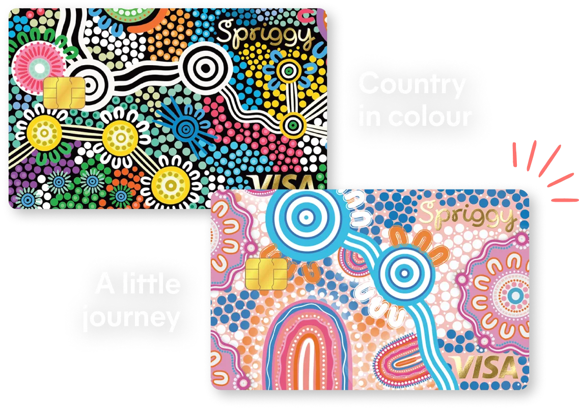 Two Spriggy indigenous art card designs by Bunya Designs
