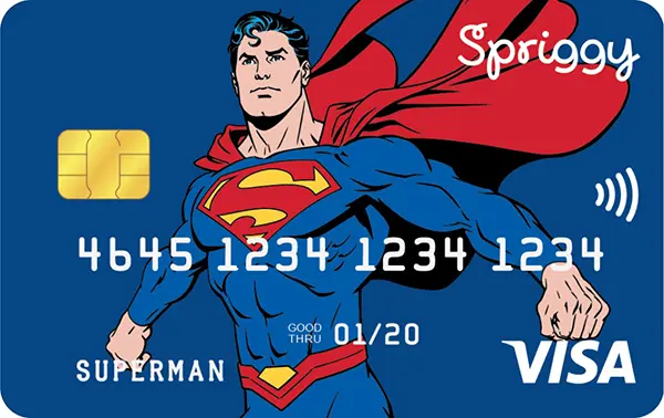 Spriggy DC Superman prepaid Visa card