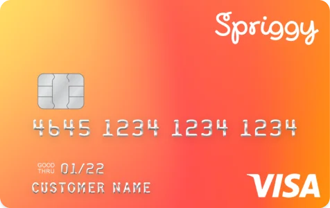 Spriggy kids prepaid Visa card in orange gradient design